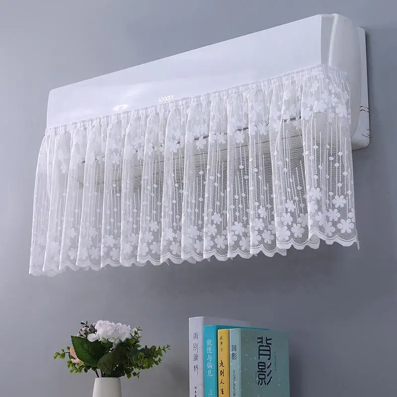 1Pc Lace Embroidery Flower Curtain Windproof Dust-proof Hanging Cover Anti-direct Blowing Air Conditioning Curtain Bedroom Decor