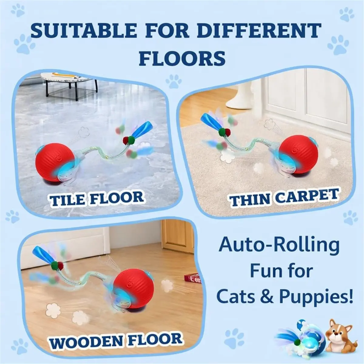 828 Mega Sale GlowPounce Smart Interactive Toy for Cats & Small Dogs - LED Motion-Activated Rolling Ball with Random Color