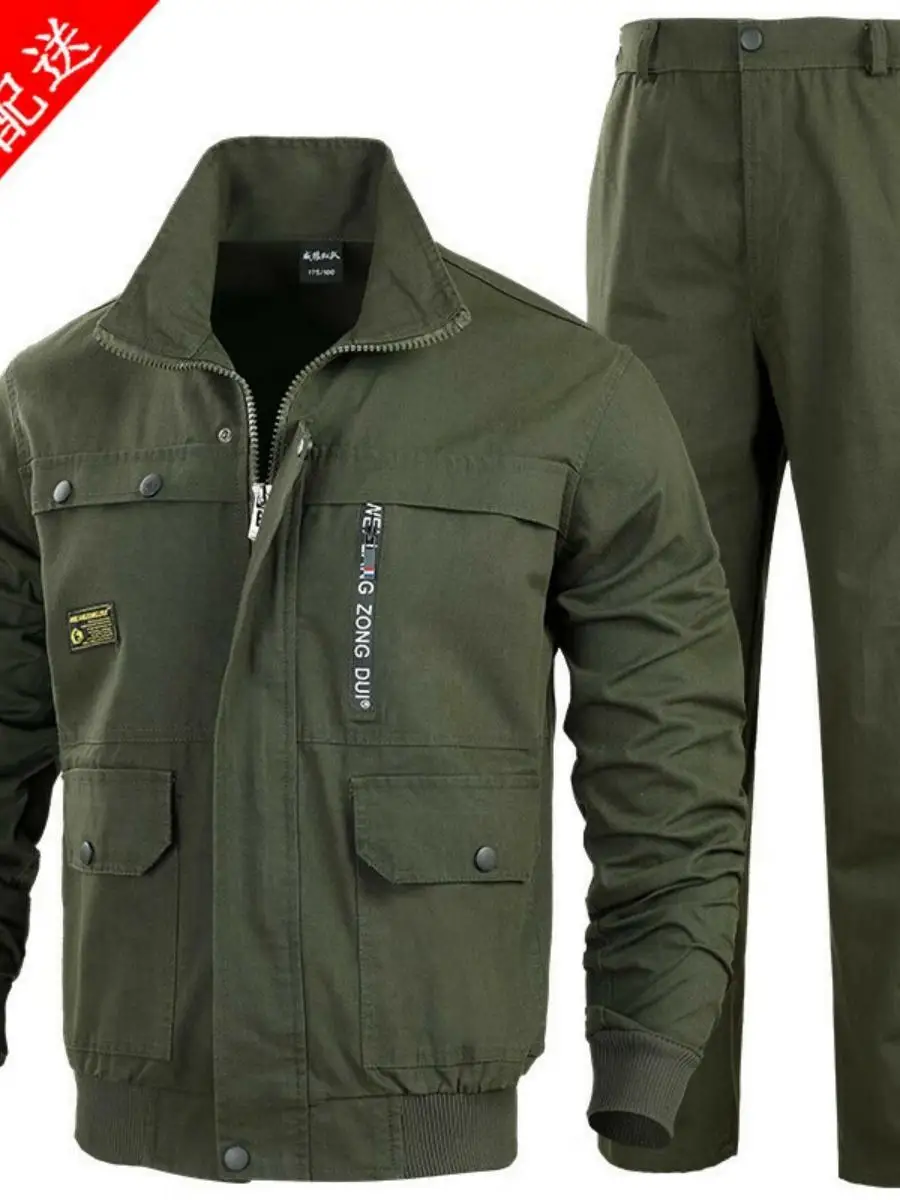 

Утолщенный рабочий костюм из чистого хлопка для мужчин, износостойкая защитная одежда для весны и осени