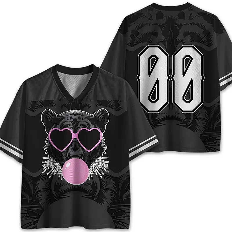 2026 Sommer Neu Herren- und Damen-T-Shirt mit dunklem Katzenmotiv, locker geschnitten, Streetwear, trendig bedruckt, V-Ausschnitt, Kurzarm, für Familien und Kinder