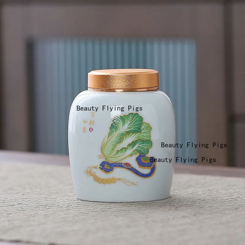 1pc Ceramic Tea Caddy with Lid Jam/powder/ointment Sealed Jar Facial Mask Powder Can Lipstick Pot Tea Ceremony Accessories