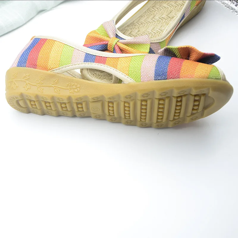 2022 New Summer Women Flat Fish Mouth  Sandals  Flax Woman Fashion Canvas Wedges Open Toe Non-Slip Sole Slip on Female Sandal