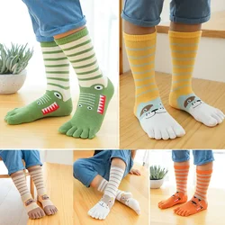 Cute Boys Girls Five Fingers Toe Socks Kids Cartoon Animals Printed Striped Cotton Calf Socks Stocking