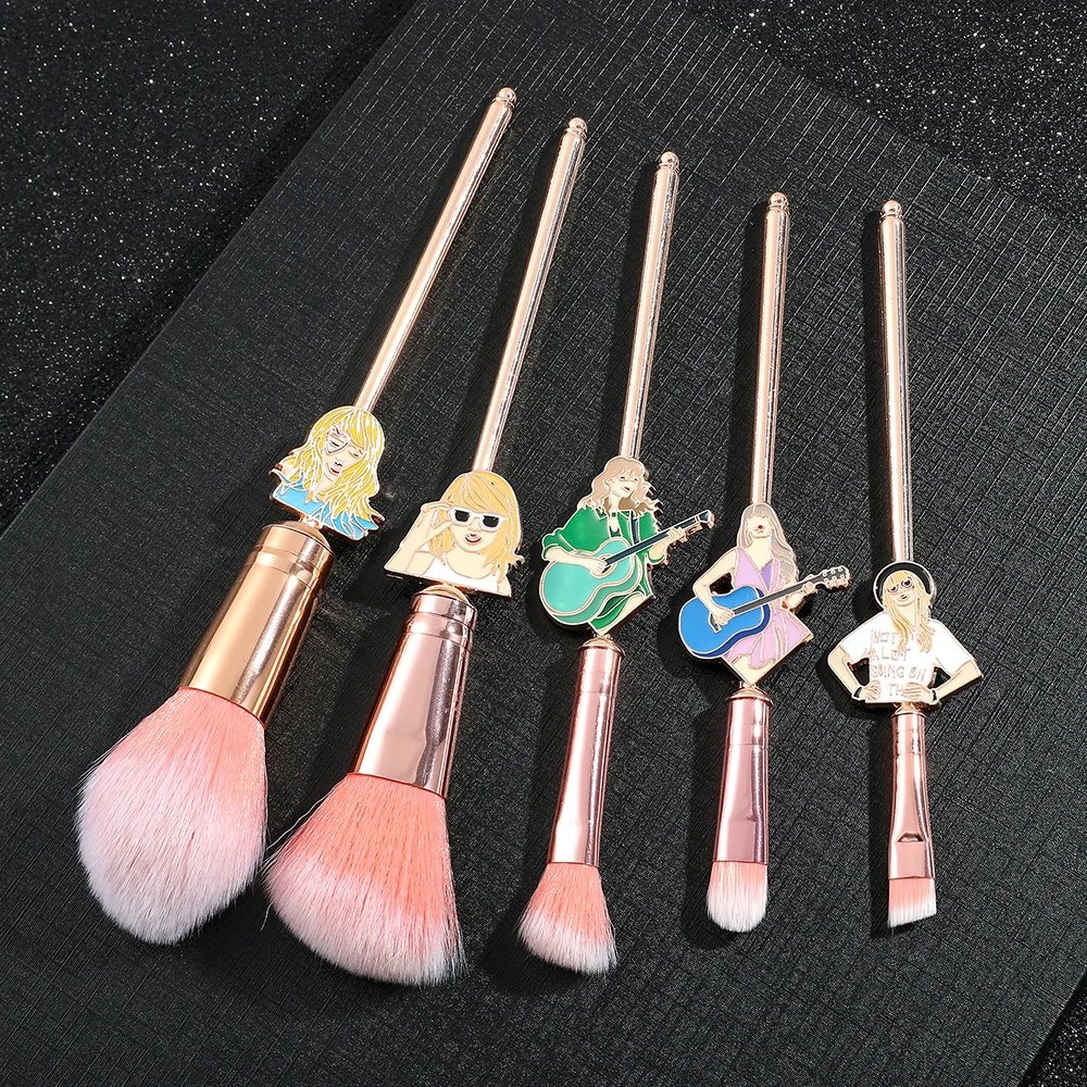 5Pcs Rose Gold Famous Singer Taylors Creative Makeup Brushes Set for Women Teen Girls Birthday Wedding Party Favors Gifts