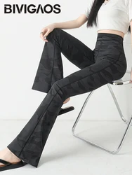 BIVIGAOS New Spring/Summer Thin Camouflage Sharkskin Flared Leggings Women Fashion Tight Slimming Sexy Elastic Flared Pants