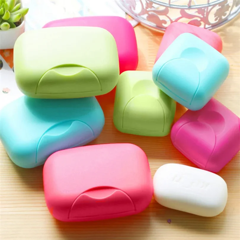 

Portable Travel Soap Box Container Bathroom Acc Home Plastic Soap-Boxes with Cover Small/big Sizes Candy Color Soaps Dish Holder