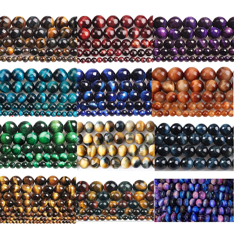 

100% Natural Stone Multicolor Tiger Eye Loose Spacer Beads for Making Bracelets Jewelry DIY Accessories Pick Size 4/6/8/10/12MM