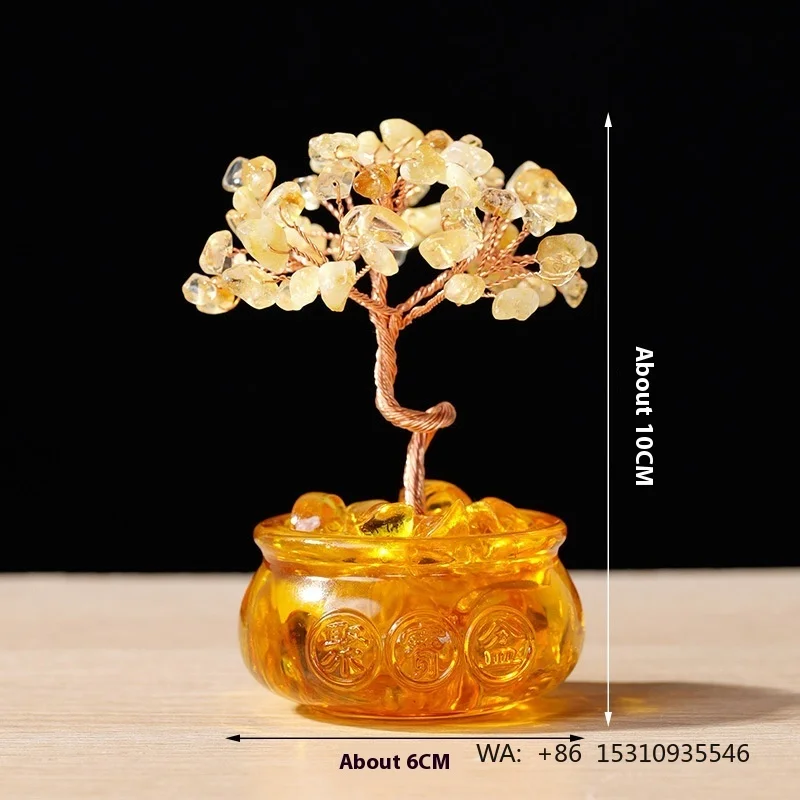 Handmade Natural Crystal Glass Treasure Bowl Fortune Tree Citrine Amethyst Wealth-Attracting Ornament Christmas Home Decoration
