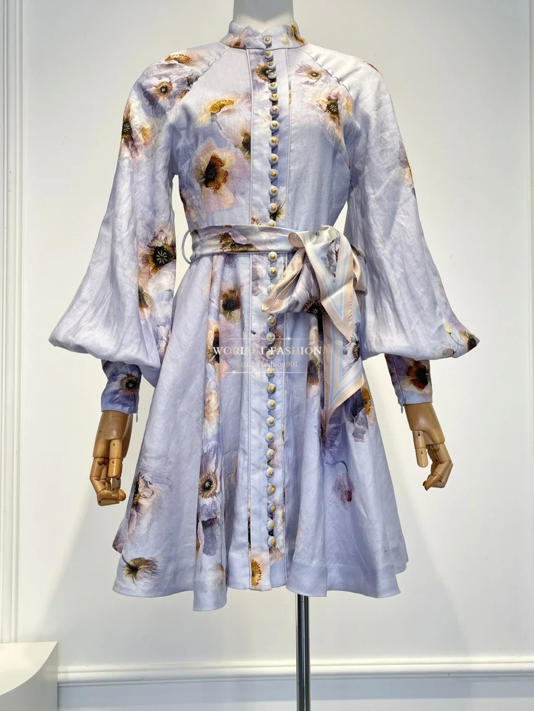 

Violet Purple Floral Print Long Sleeve Ruffles Mini Dress