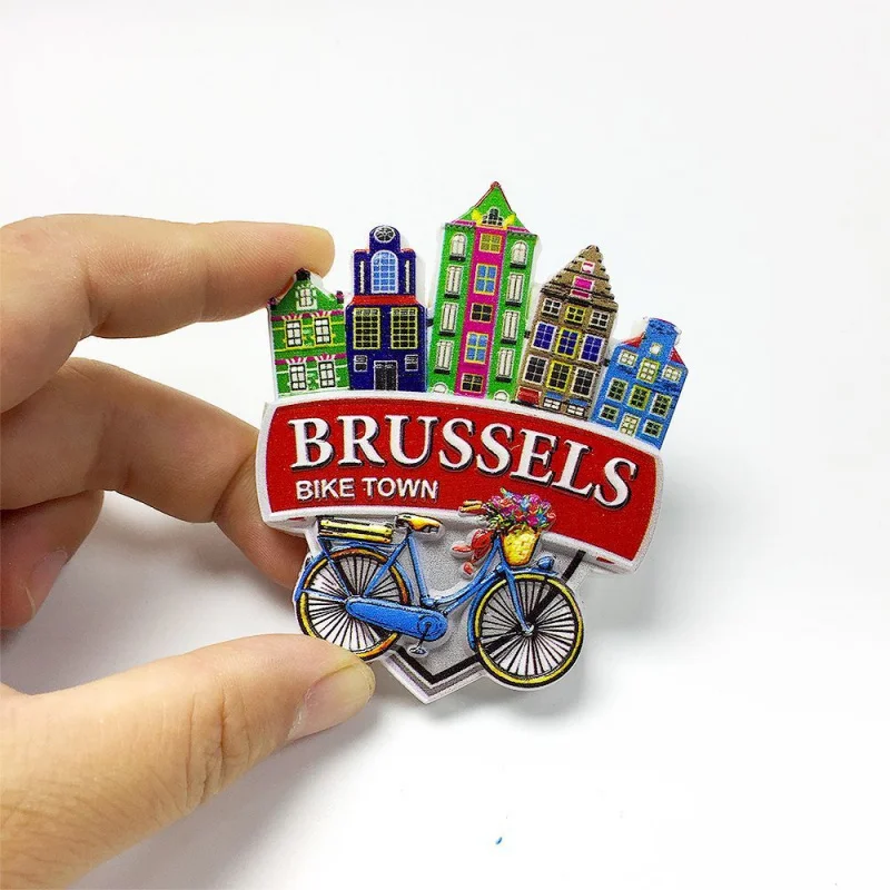 

Belgium Brussels Art Nouveau Colorful Townhouses 3D Resin Fridge Magnet - Bike Town Souvenir, Aimants Frigo, Cute Magnets