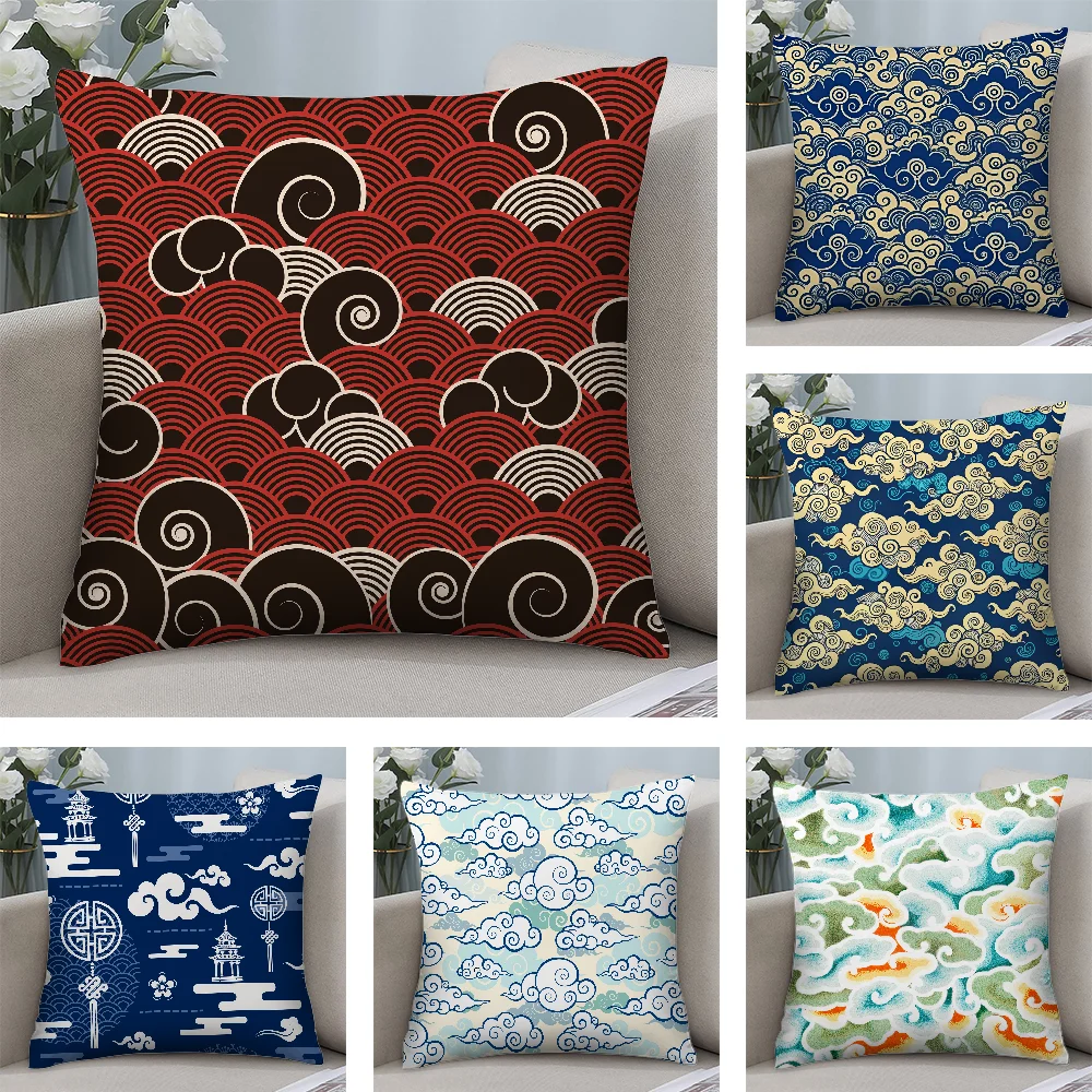 

Oriental Clouds Pattern Pillow Case Short Plush Pillow Covers Sofa Decorative Gift Home Double-sided Printing Cushion Cover