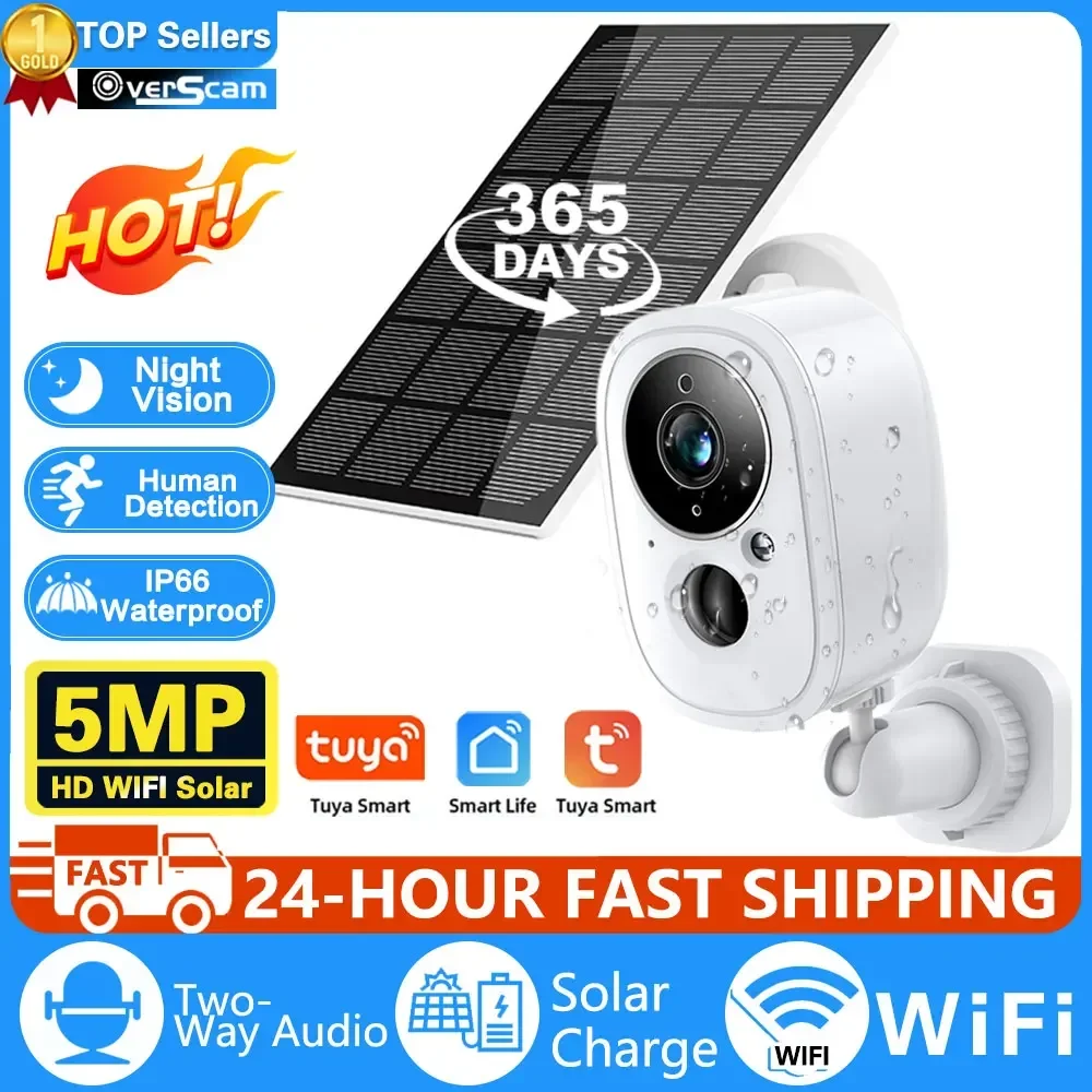 

5MP HD Wireless Outdoor Wifi Home Solar PTZ Camera CCTV Solar Panel Recharge Li-Batteries Surveillance Cam Works With Tuya APP