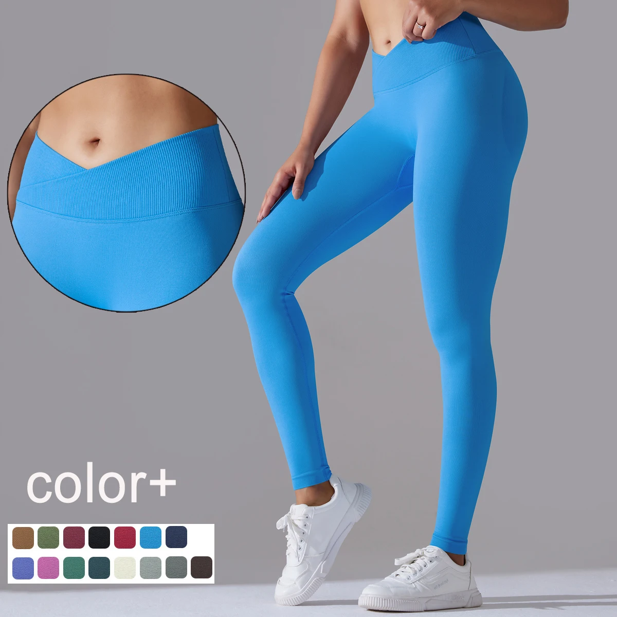 

Woman Seamless Knitted Yoga Pants Cross High Waisted Peach Buttocks Quick Drying Yoga Pants Fitness Sports Solid Color Yoga Pant