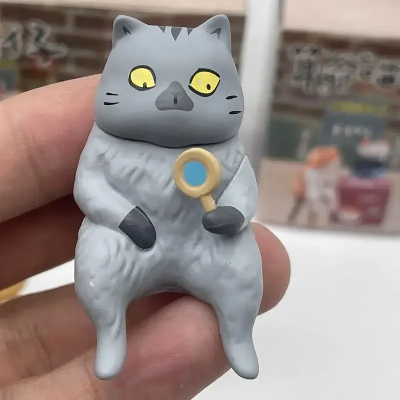 Anime figura adivinhação gato caixa cega bonito gato figura de ação com fezes kawaii mesa decoração brinquedo colecionável presente do festival ﻿