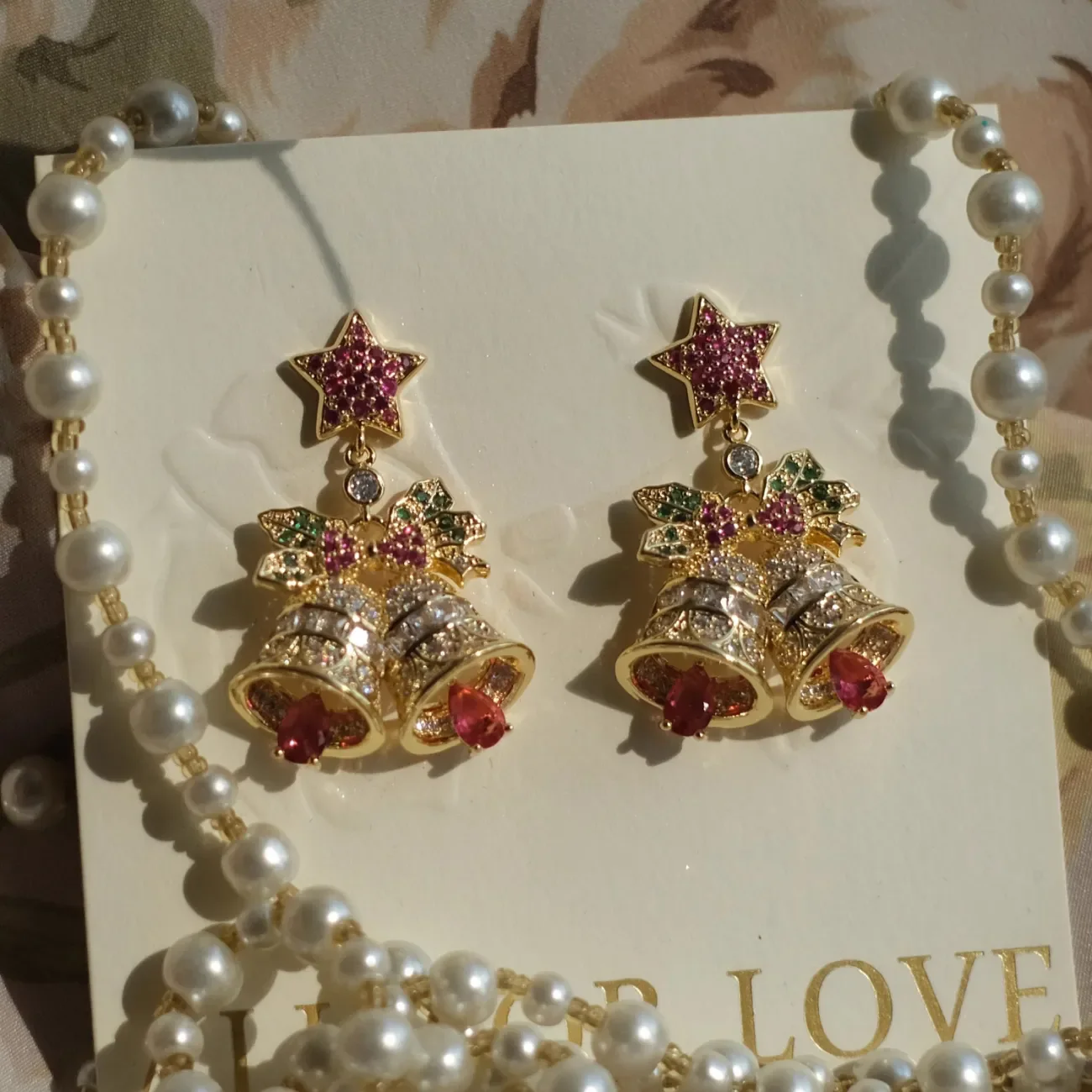 צבע זהב יפה בסגנון משובח משובץ משובץ זרבוקים צבעוני כוכב קשת פעמון עגיל חג המולד