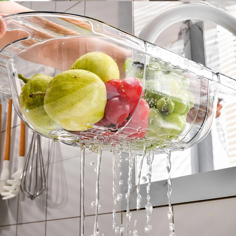 

Household Kitchen Sink Drain Rack Retractable Bowl Rack Fruit Cleaning Drain Storage Basket Living Room Fruit Storage Frame