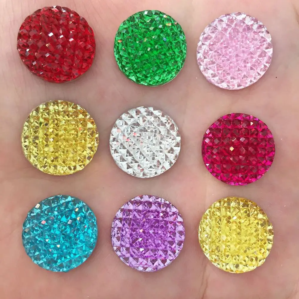 DIY Craft 20pcs 16mm Resin Round Dotted Rhinestone Flatback Cabochon Gem K10