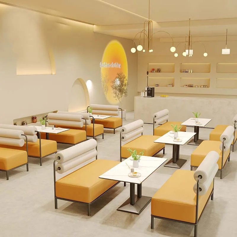 Commercial Booth Sofa Set Light Luxury, Cafe Table Chair Combination for Milk Tea Dessert Bakery Book Bar Leisure Area