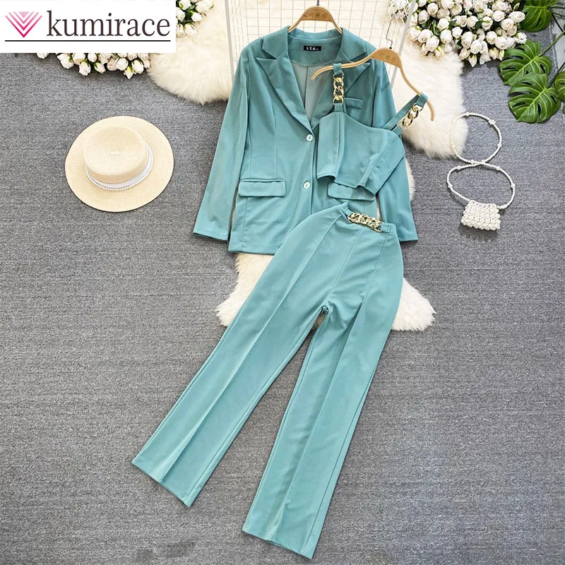 

Spring Fashion Suit, Women's High Waisted Small Leg Pants, Professional Cropped Pants Three Piece Set Camisole Vest Loose Suit