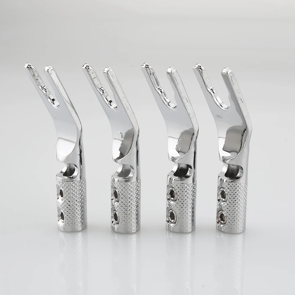 8 stuks puur koper rhodium vergulde y spade connector stekker vork connectoren plug luidspreker kabel luidspreker kabel jack