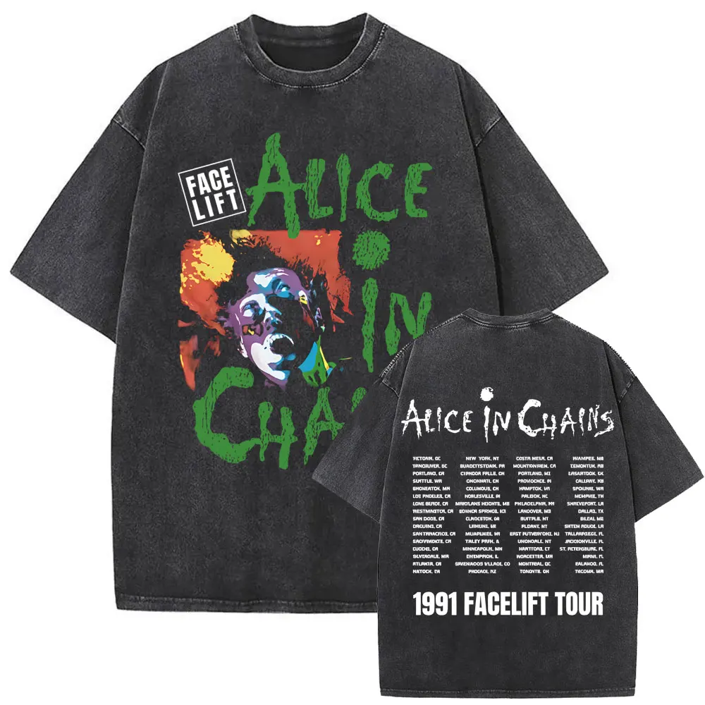 

Washed Vintage Rock Band Alice in Chains Face Lift Tour 1991 T-shirt Men Women Punk Casual Oversized Short Sleeve T Shirts Tops