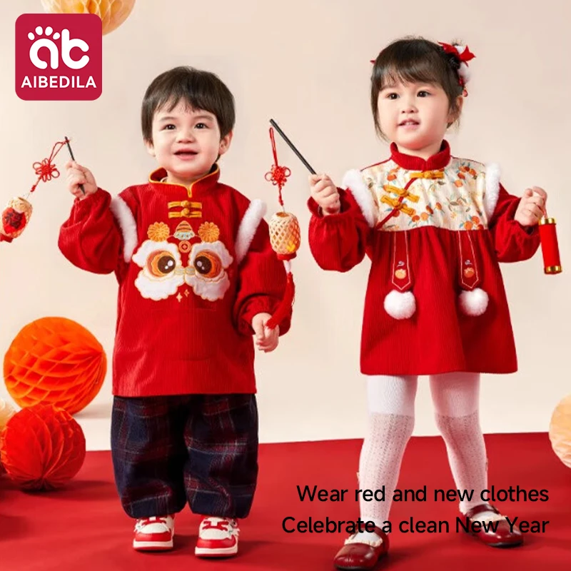 

AIBEDILA Baby Bib Apron Unisex Toddler Smock for Eating, Stain-Resistant Holiday Outfit for Boys/Girls Winter 0-5Y