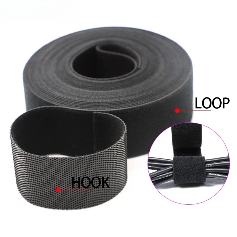 5m/Roll Black Reusable Self Adhesive Cable Ties Loop Bundle Nylon Strap Organizer Clip Wire Holder Management Fastening Tape DIY