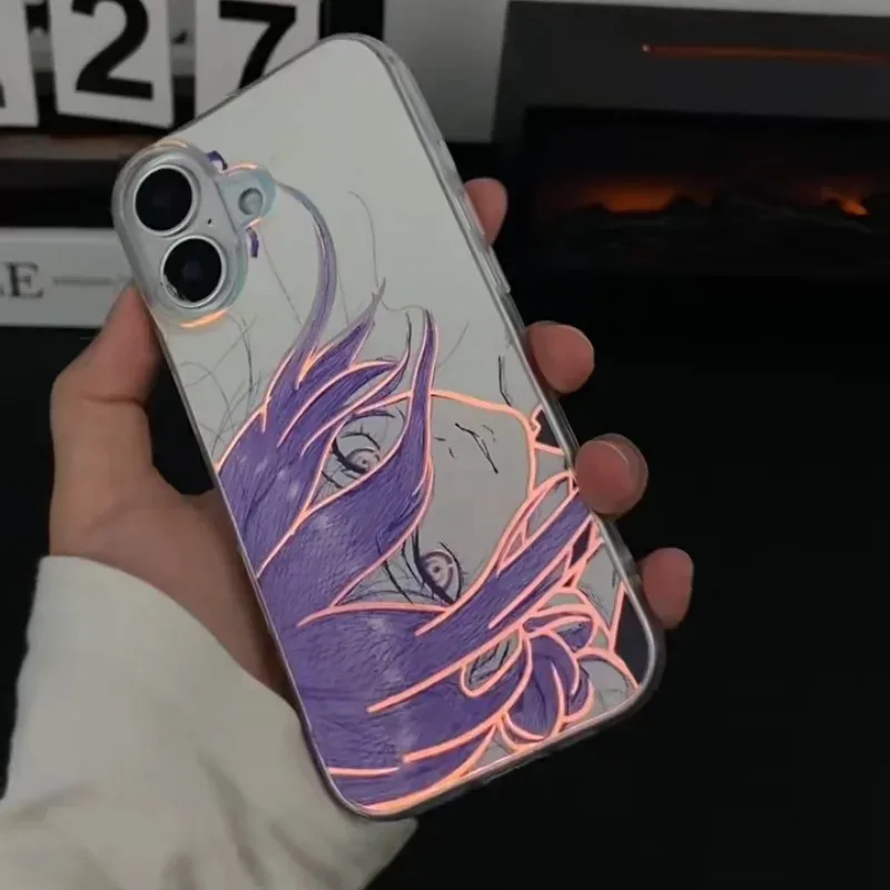 Japan Anime Lilahaariges Mädchen Reze Chainsaw Man Handyhülle für iPhone 11 12 13 14 15 16 17 Pro Max Plus Air Aurora Laser Cover