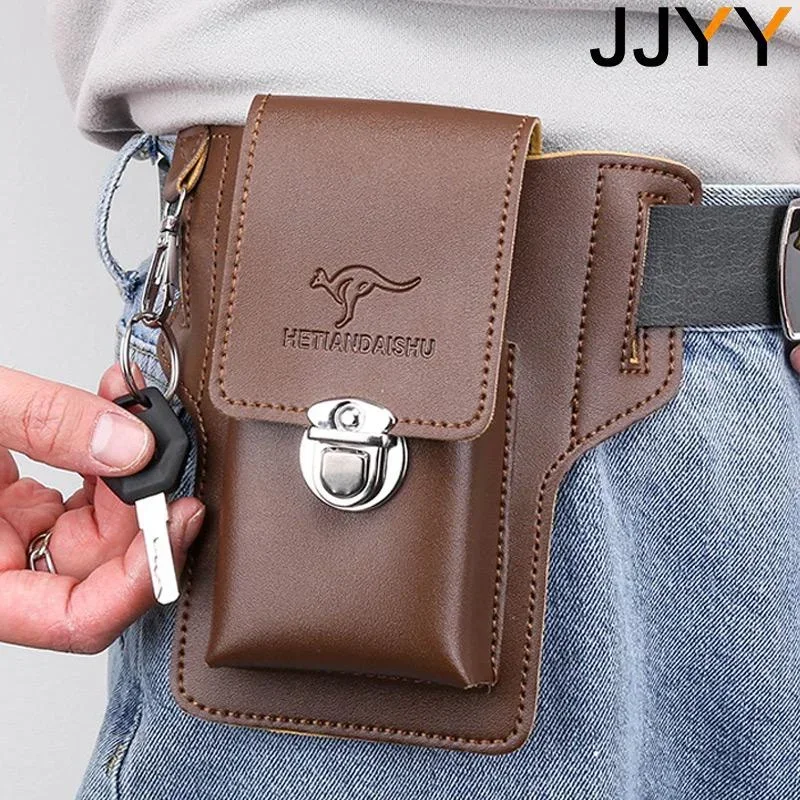 Men Leather Waist Bag Vintage Pack Belt Clip Holster Travel Hiking Mobile Phone Case Cover Pouch