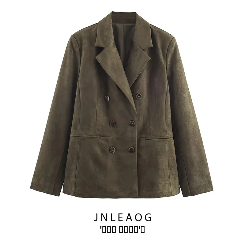 بدلة جلدية مزدوجة الصدر من Faionable Jaet للسيدات لخريف جديد Sle متعدد الاستخدامات بتصميم Sli معطف من ألياف البوليستر