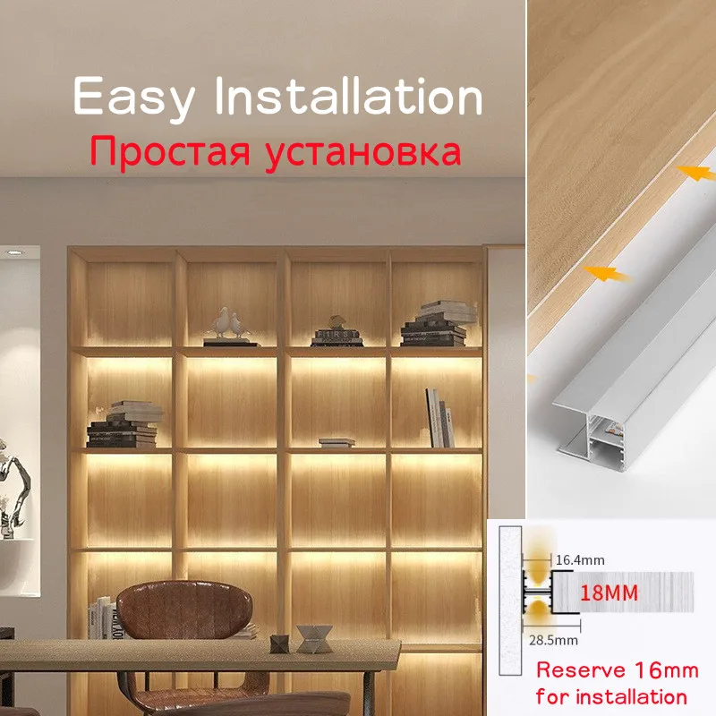 18mm wbudowany profil Led do drewnianej szafki witrynowej dwustronne oświetlenie aluminiowy profil Led twardy pasek światła DC12V