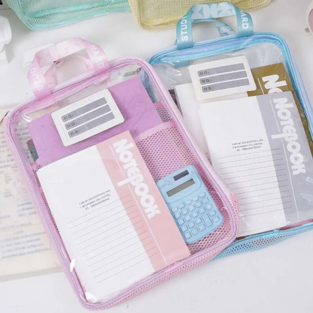 Mesh A4 File Folder Dopamine Color Waterproof Document Folder L-shape Large Opening Large Capacity Test Paper Organizer