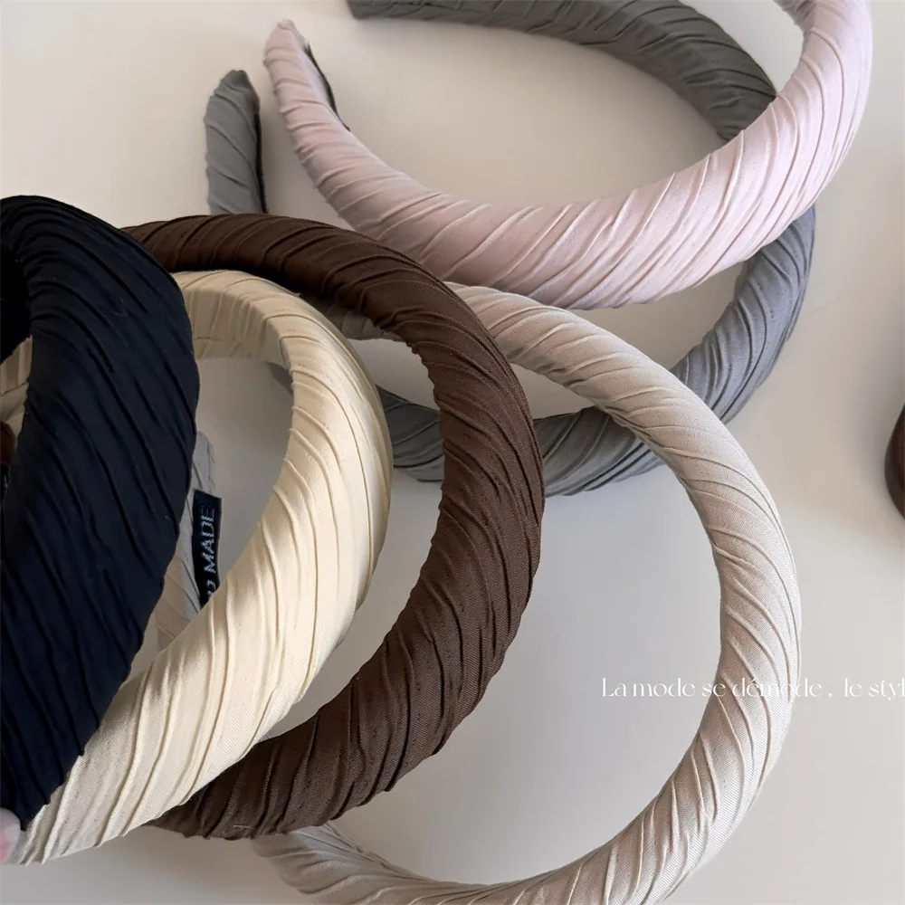 

Высококачественная плиссированная тканевая повязка для волос Melange в корейском стиле, универсальная и стильная, классический высокий головной убор, простая повязка на голову