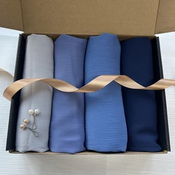 4pcs/Box Crinkle Chiffon Hijab Plain Crepe Scarf Malaysian Shawl Headscarf Custom Gift Box Muslim Women Headscarf