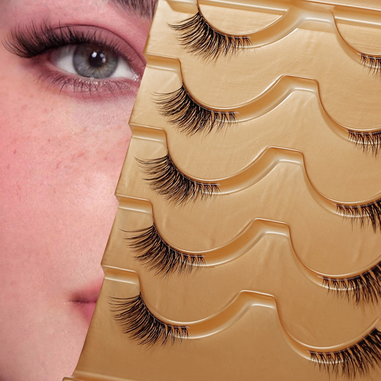 5 pares de pestañas postizas naturales de media tira, longitudes mixtas de 3-5-9 mm, herramientas de maquillaje para pestañas naturales estilo ojo de gato, pestañas postizas 3D esponjosas, pestañas postizas de media tira ultra cortas y lindas, adecuadas p