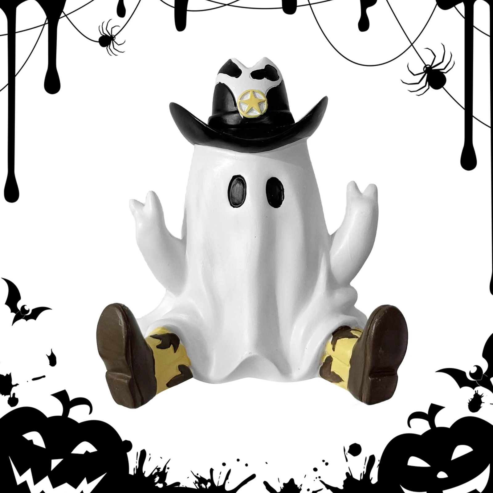 Cowboy Specter Statue Ornaments with Boots Mini Ghost Ornaments Halloween Ghost Ornaments for Halloween Home Outdoor Garden