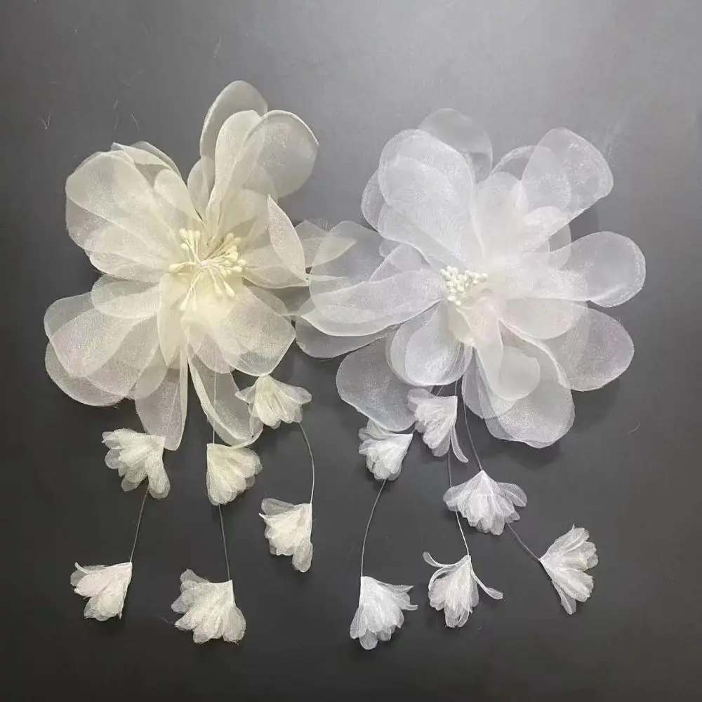 Fabric Three-dimensional Flower DIY with Tassels Handmade Hanging Flowers Embroidered Reusable Corsage