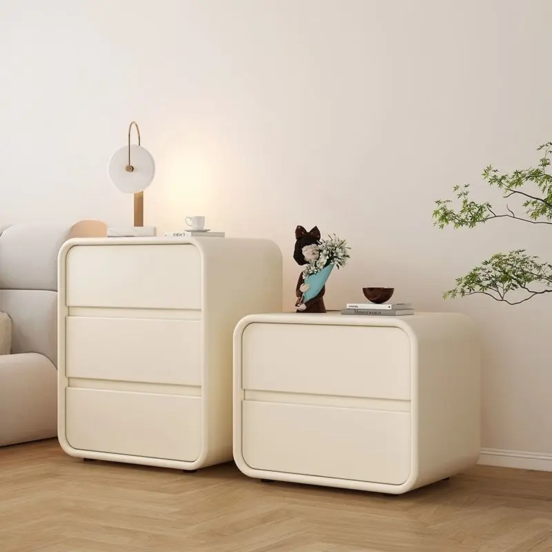 Bedside Table In  Bedroom cream Small And High-end Bedside Table  Simple storage And Solid Wood Three-lay Black And White