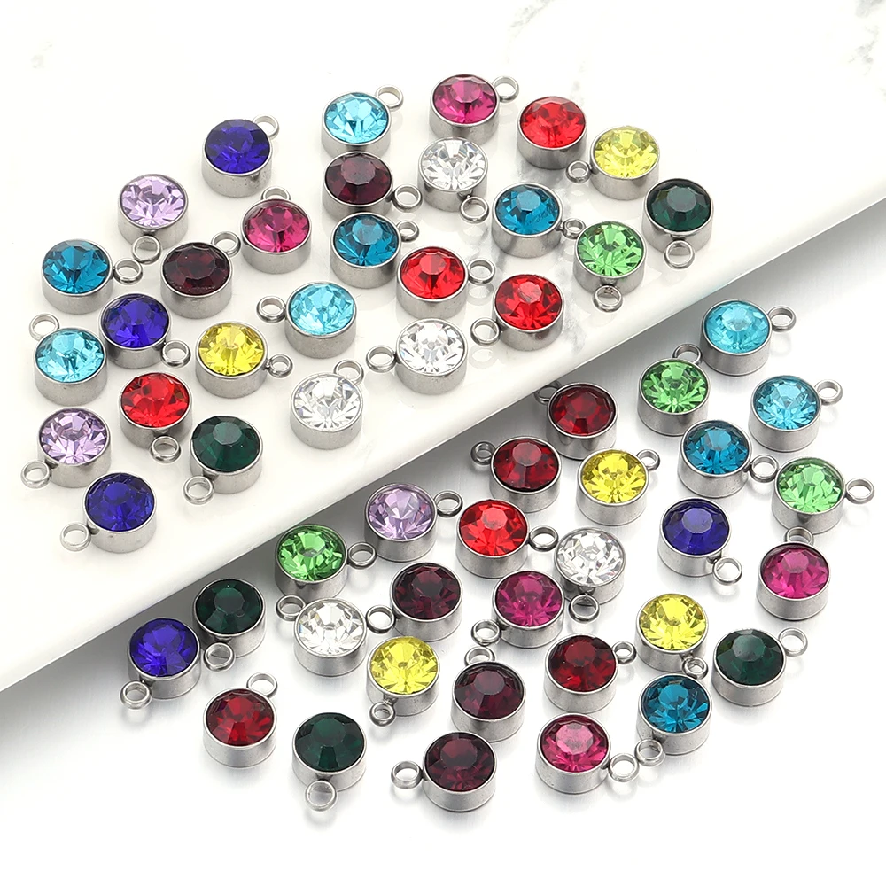 5 teile/los 8mm Edelstahl Birthstone Anhänger Farbige Strass Perle Charme Für DIY Halskette Ohrringe Schmuck Machen Liefert