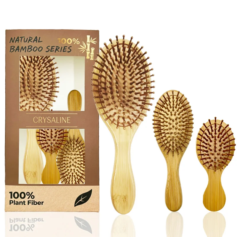 

Elliptical Wooden Tooth Air Cushion Comb Set - Large Medium Small Three-Piece Hair Brush Kit
