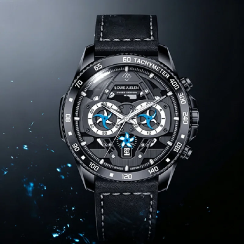 Casual Daily Men's Sports Quartz Watch with Real Three-Eye Calendar, Multifunctional, Waterproof, Stylish Men's Wrist Reloj