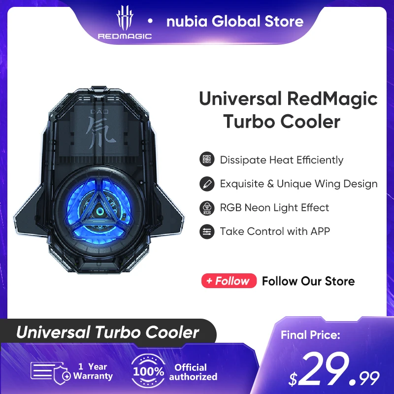 

Nubia RedMagic Turbo Cooler for RedMagic 7 / 7 Pro / 7S Pro / 8 Pro / 8 Pro+ Universal Cooler for width 70-82mm Android Phone