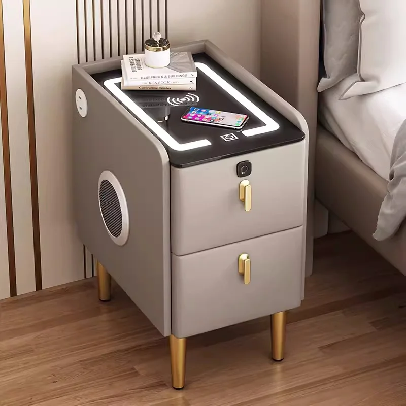 Smart Wooden Bedside Table with Wireless Charging Modern Style Multi-Function 2 Drawers Bedroom Nightstand End Table 30cm