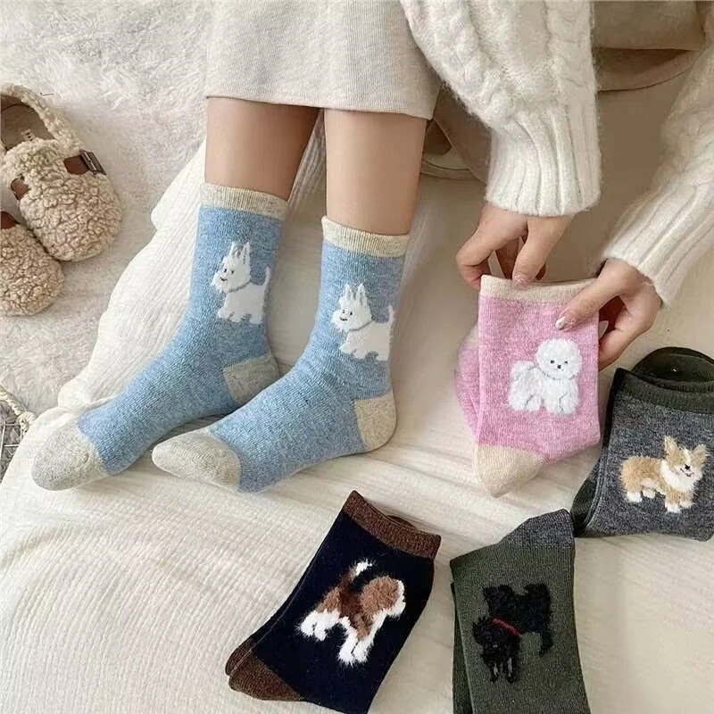 New Winter Socks Women Cashmere Wool Thicken Warm Women Socks Sox Japanese Fashion Harajuku Solid Color Thermal Long Socks