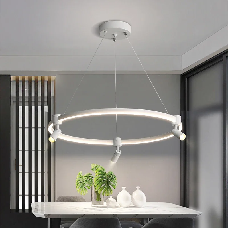 

Modern Postmodern Creative Black White Restaurant Pendant Light Living Room Bedroom Ring Chandelier With Tilt Adjustment Home De