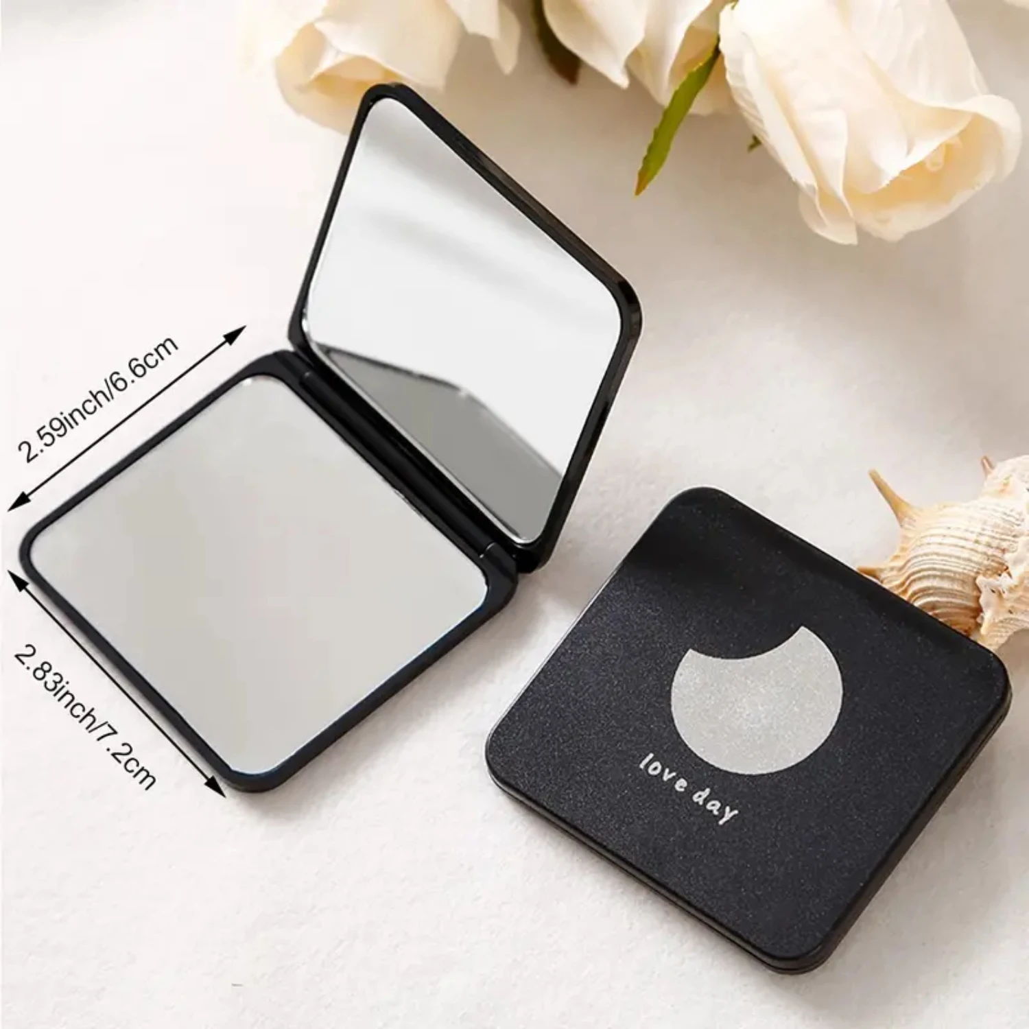 Travel-sized, Double-Sided Compact Mirror for Women, Handheld Square Foldable Makeup Mirror in Handbag, Portable Pocket Cosmetic