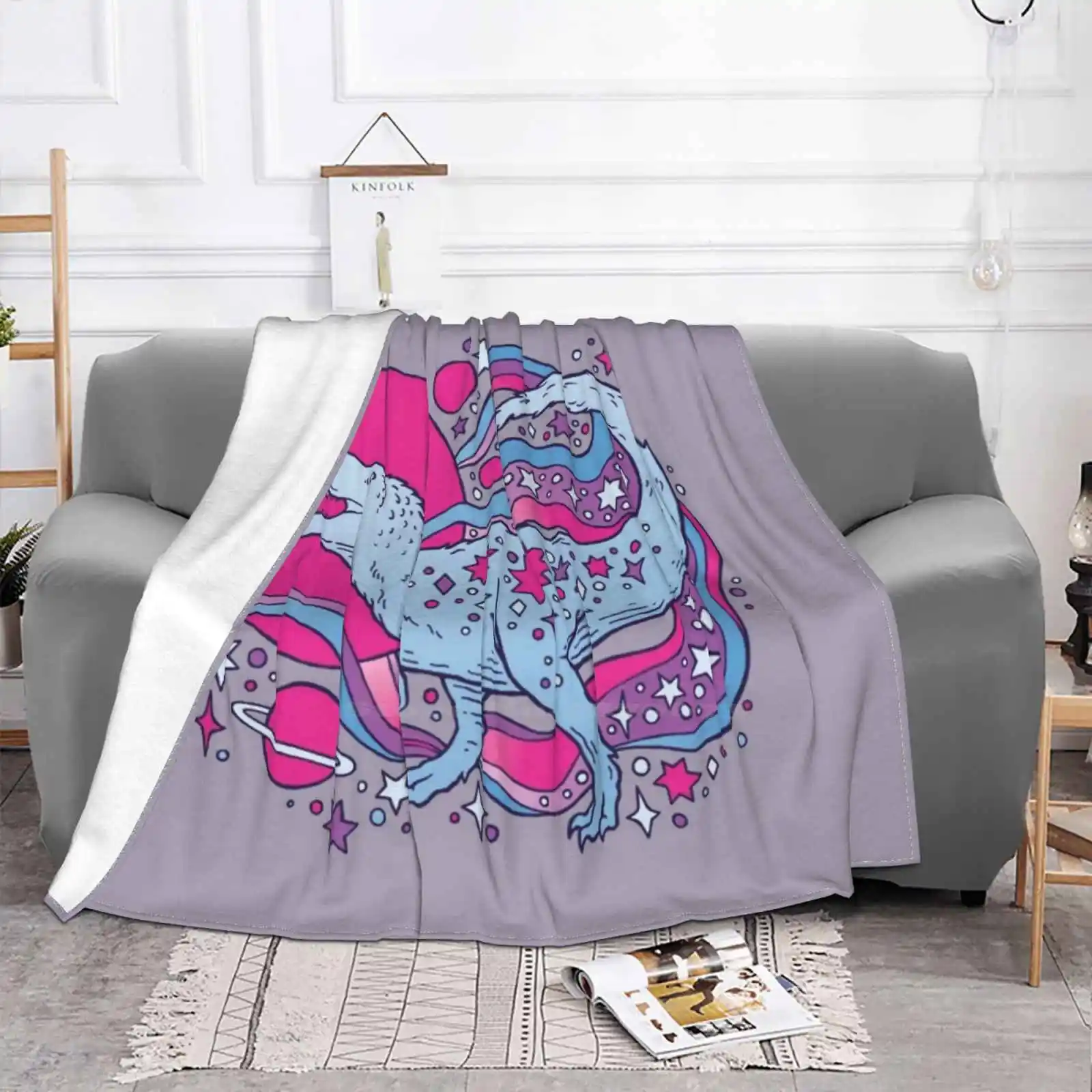 Star Rex | Space Dinosaur Art Fashion Soft Warm Flannel Blanket T Rex Tyrannosaurus Paleontology Astronomy Stars Planets