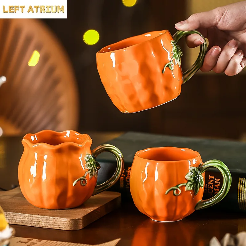 Cute Pumpkin Cup Realistic Pumpkin Mugs Porcelain Tableware Drinking Utensils Coffee Cups Mugs Coffee Cups Afternoon Tea
