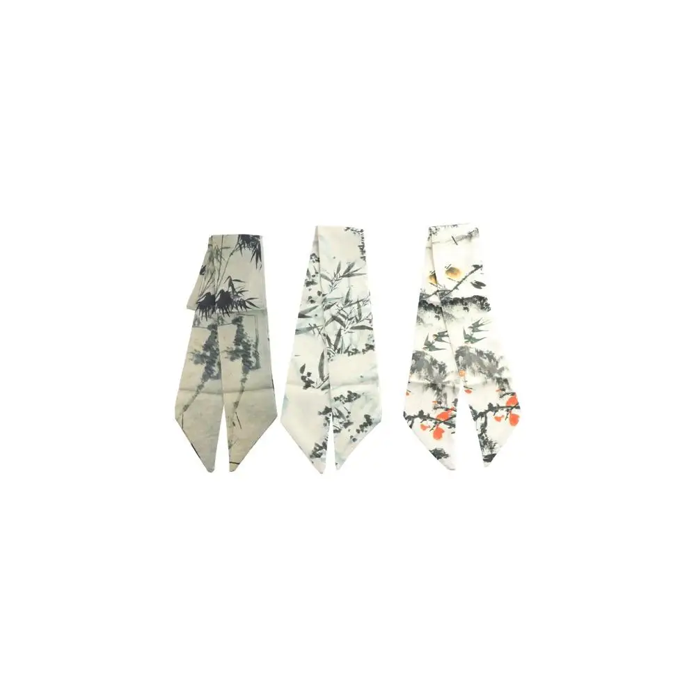 Long Ink Painting Silk Scarf Minimalist Style Ancient Style Long Silk Scarf Headdress Printed Scarf Ancient Hair Band Girl