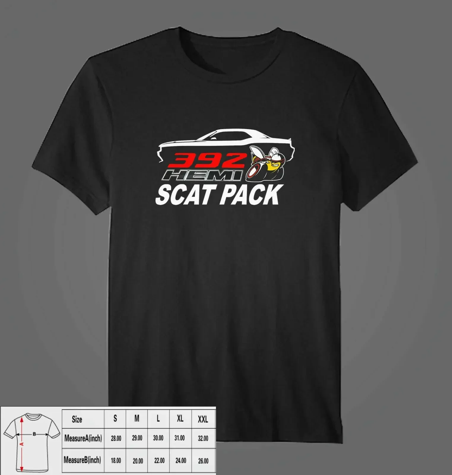 2024 NEW Dodggee Challenger SRT 392 HEMI Scat Pack Racing Black T-shirt From USA